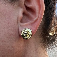 Men and Women 14k Gold Plated Nugget Round Shape Rounded Earrings Big Size 14MM