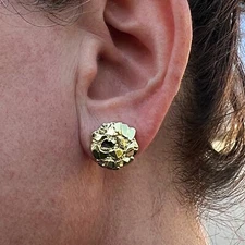 Men and Women 14k Gold Plated Nugget Round Shape Push Back Stud Earrings 14 MM