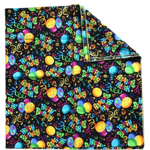Happy Birthday Cotton Tablecloth Balloons 42x46” Serged Edge Black New Fabric - Picture 2 of 3