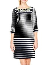 J. Crew Collection Pailette Stripe Embellished Neckline Dress Sz 0 Nautical (b