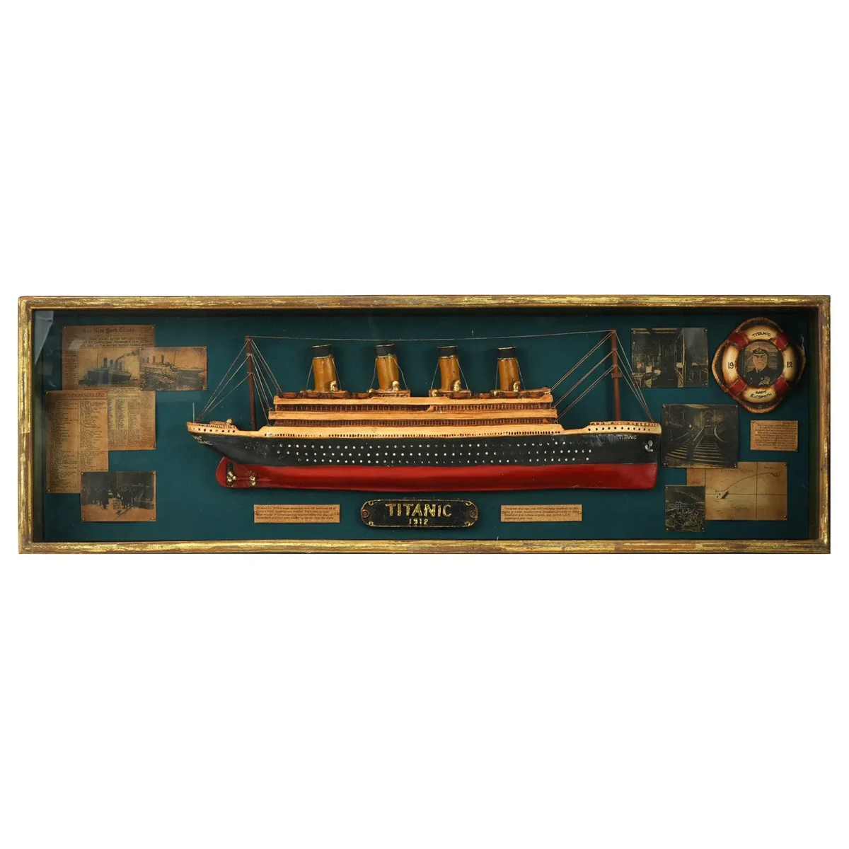 Vintage 1912 Titanic Model Ship In Glass Shadow Box