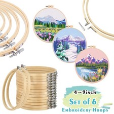 6X Bamboo Embroidery Hoop - Cross Stitch Sewing Flower Ring - Size Choice 4"- 9"