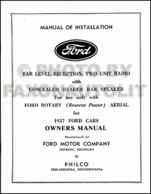 1937 Ford Radio Owners Manuell Und Installation Buch Philco Owner Führung