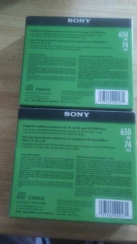 Sony CD-RW Multi Speed 1x 2x 4x 650 MB/MO 74 Minutes, 3 Pack 2 boxes - Picture 2 of 3