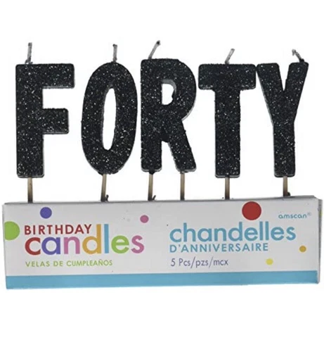 40th Birthday Candles Cake Toppers glitter Forty Party Supplies Decoration 5pcs