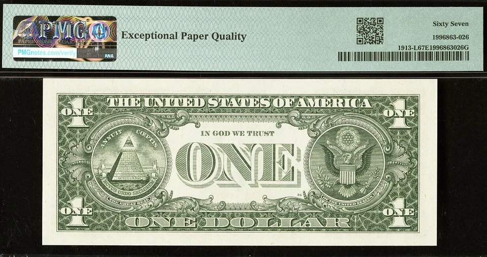 1985 $1 Federal Reserve Note PMG Gem 67EPQ - Fancy Radar Serial Number 07000070 - Image 3 of 3