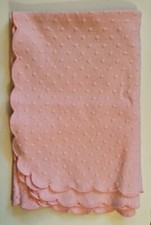 Pottery Barn Kids Cotton Pale Pink Woven Blanket W/ Scalloped Borders 34"x45"