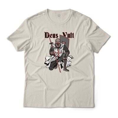 Deus Vult Crusader Knight Art Graphic T-Shirt, S-4XL