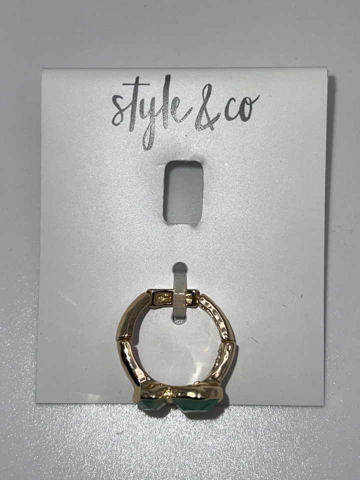 Anillo elástico Style & Co tono dorado doble piedra verde claro tamaño ajustable nuevo Foto 3 de 4