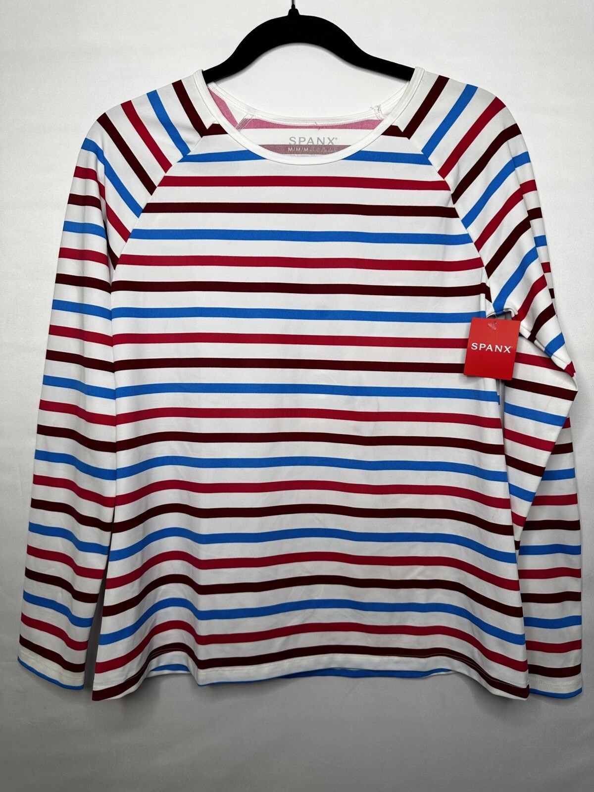 SPANX Swim Shirt Ocean Stripe Hibiscus Long Sleeve Top Women’s Size Medium NEW