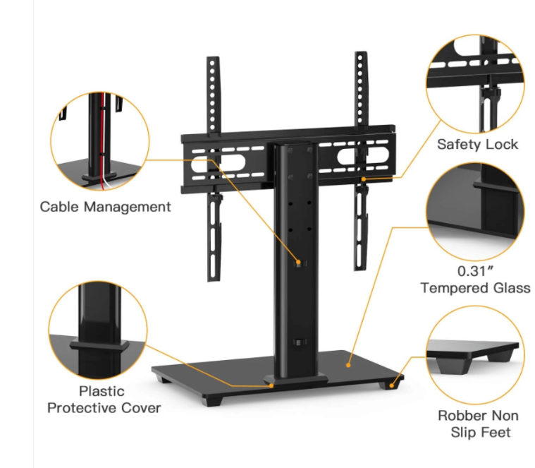 PERLESMITH Universal Table Top TV Stand for 3755" Monitor up to 88Lbs