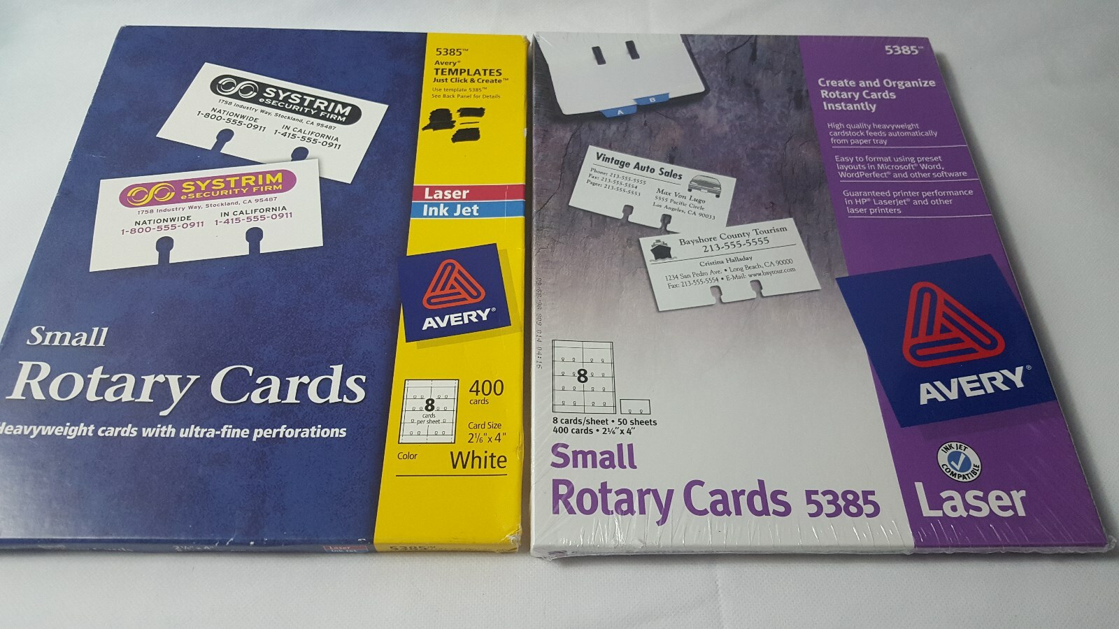 AVERY 5385 LASER PRINTER SMALL ROTARY CARD Rolodex Two Packs 100 NIP+