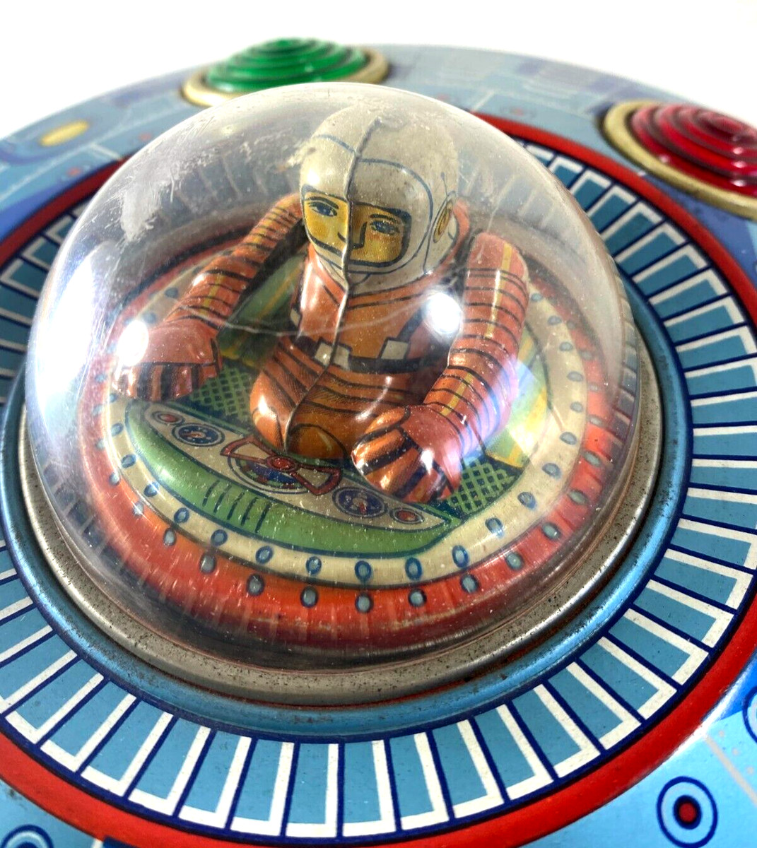VINTAGE TM TIN LITHO SPACE EXPLORER FLYING SAUCER X-7 BATTERY OP 