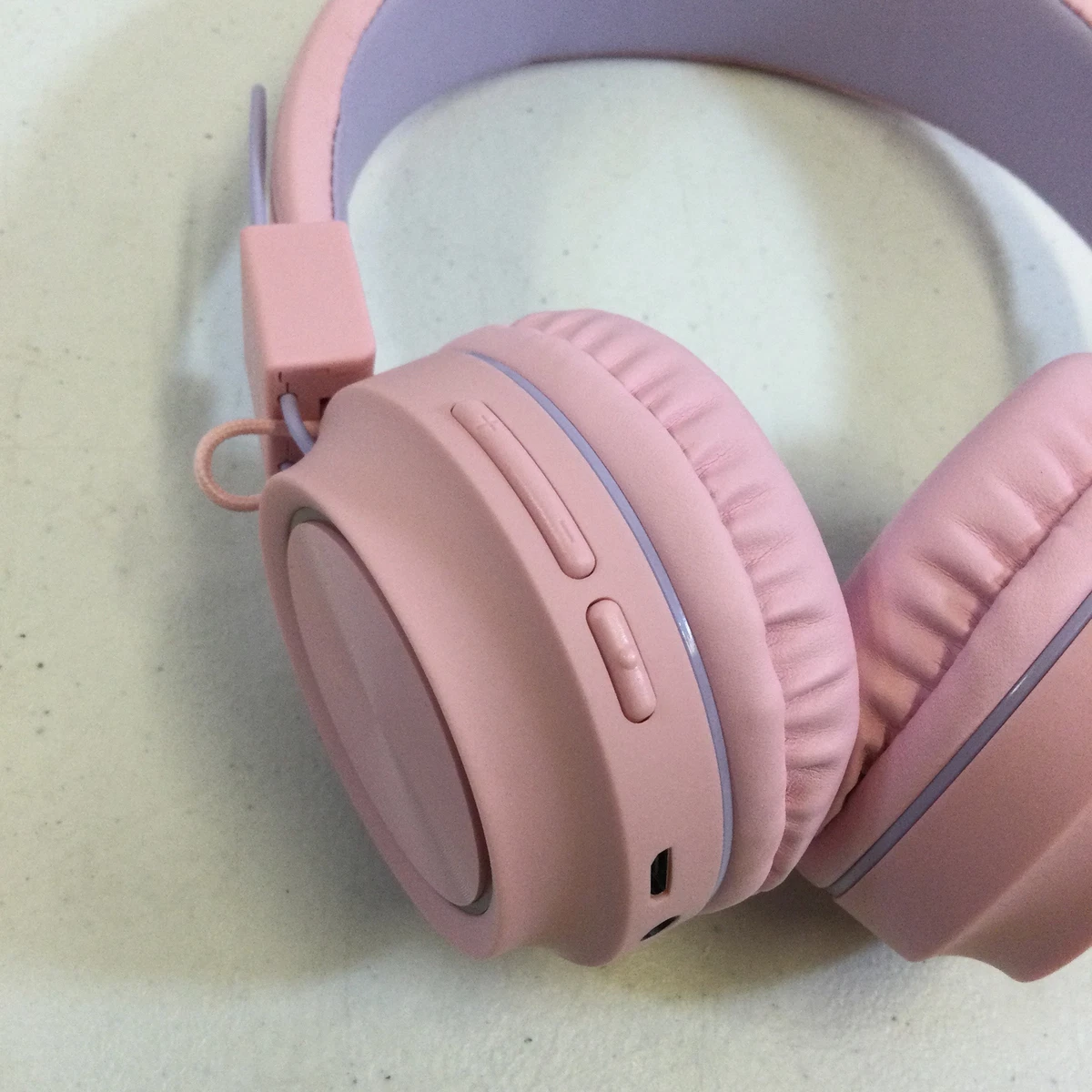 Casque bluetooth pliable pour enfants rose