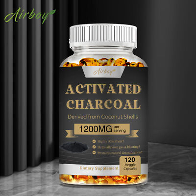 Activated Charcoal Capsules 1200mg - Promote Gut Health & Stomach Comfort, Detox