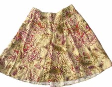 Vintage Ralph Lauren 100 Linen Y2K Floral Paisley Skirt Pockets Knee Flare 10