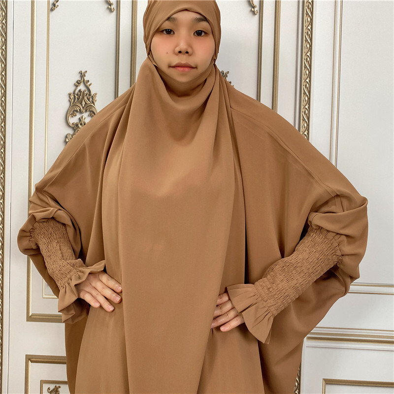 Ramadan Overhead Kaftan Abaya Women Prayer Dress Set Muslim Burqa Modest Robe image 4