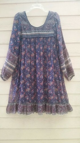 VESTIDO MIDI DE COLECCIÓN DE LOS AÑOS 70 INDIO GASA DE ALGODÓN IMPRESIÓN MIXTA S - Imagen 2 de 11