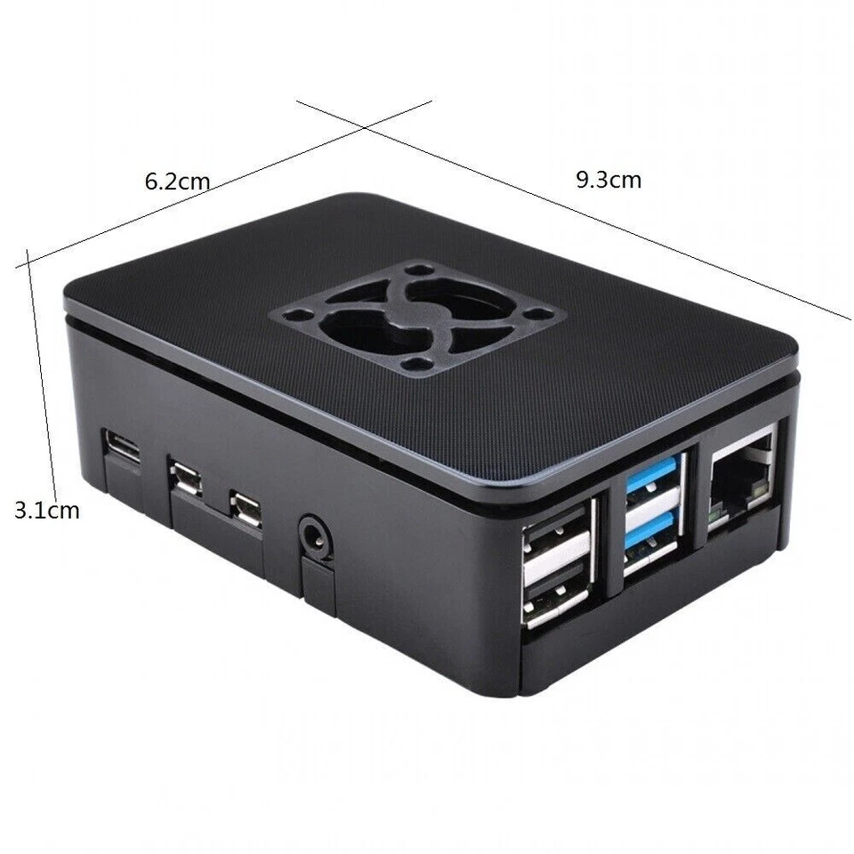 Enclosure Case Box Raspberry Pi 4 B Nero lucido + Alimentatore 5V 3.0A Usb C - Immagine 4 di 4