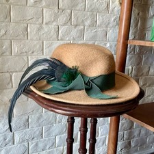 Vintage Capo Feathered Tan Wool Hat Ribbon Hatband