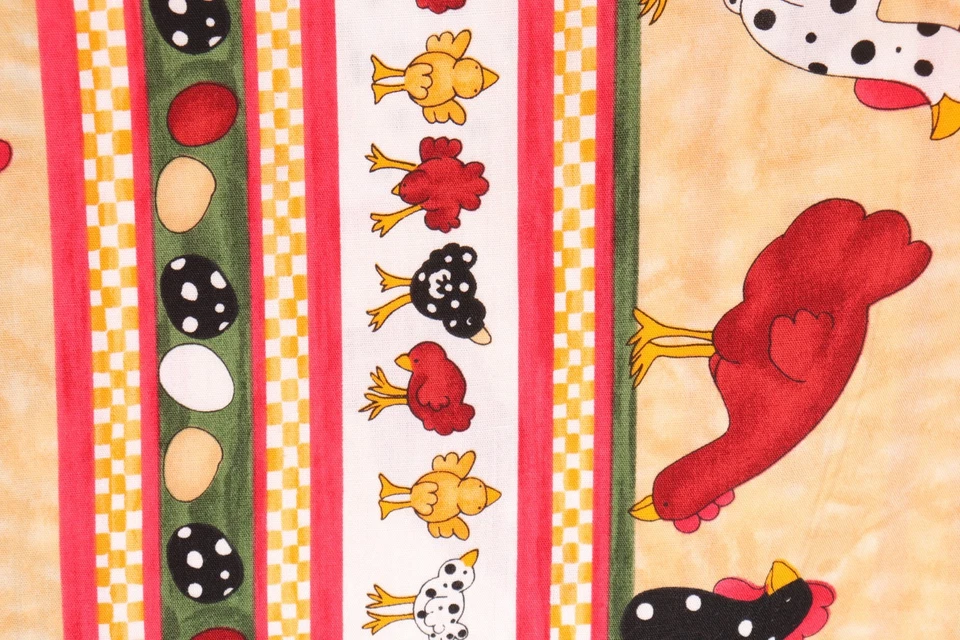 72"L x 44"W Hen Pecked by Moda Red White Spots Cartoon Chickens Eggs Striped - Image 4 of 4