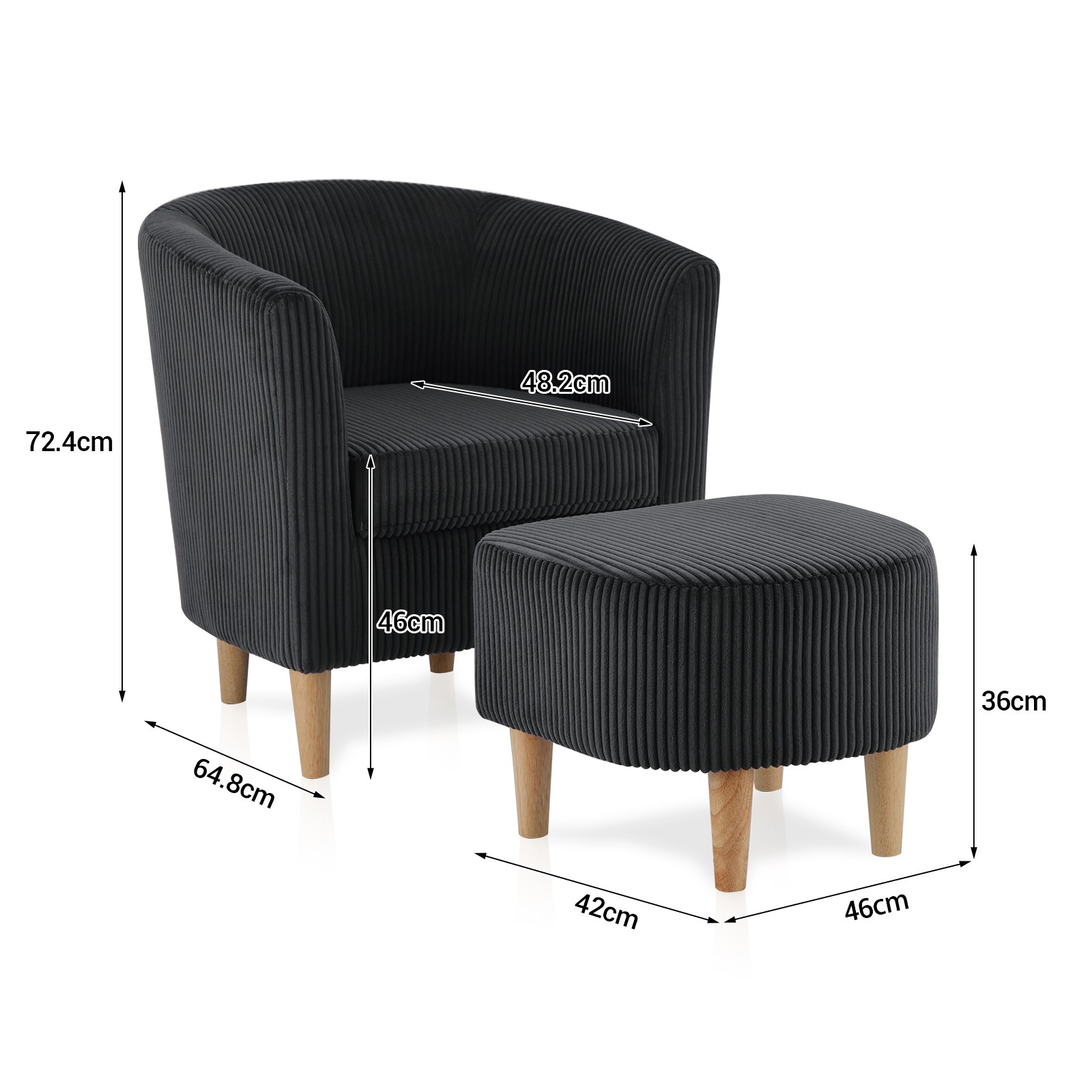 Accent Modern Armchair Swivel Single Sofa w/Ottoman Chair Black for Living Room