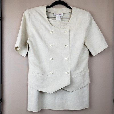 Vintage Rodier Skirt Suit Euro 40/42 USA 8/10 Linen Cotton Blend Made In France 