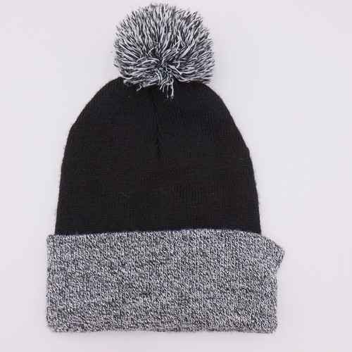 Carhartt Pom Beanie Knit Cuffed Winter Hat Black Gray Unisex One Size - Picture 3 of 4