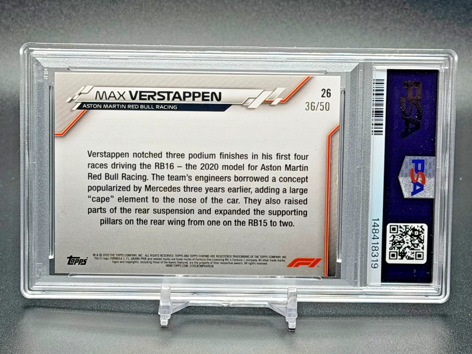 MAX VERSTAPPEN PSA 6 2020 TOPPS CHROME FORMULA 1 F1 #26 GOLD REFRACTOR RC 36/50 view 2