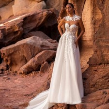 Strapless Corset 3/4 Lace Sleeve Wedding Dress Front Split Lace Up Bride Gown