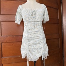 CIDER, floral lace textured Coquette Milk Maid Dress, Small Puff Sleeve
