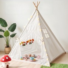 Kids Teepee Tent with Star Lights, Ground Mat, Pockets - Indoor Outdoor