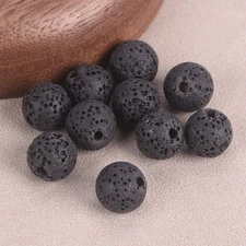 50 Round Natural Lava Stone Loose Beads 8mm 