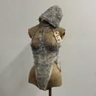 Vintage Silver Appliqué Burlesque Showgirl Costume Set w/ Matching Cap