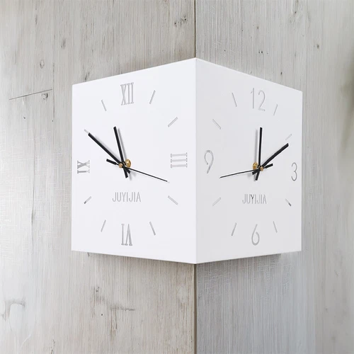 Double Sided Corner Wall Clock Hanging Silent Movement LED Light Living Room UK - Picture 9 of 16