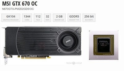 MSI Nvidia GTX 670 2GB GDDR5 Graphics Card DP HDMI 2x DVI  N670GTX-PM2D2GD5/OC