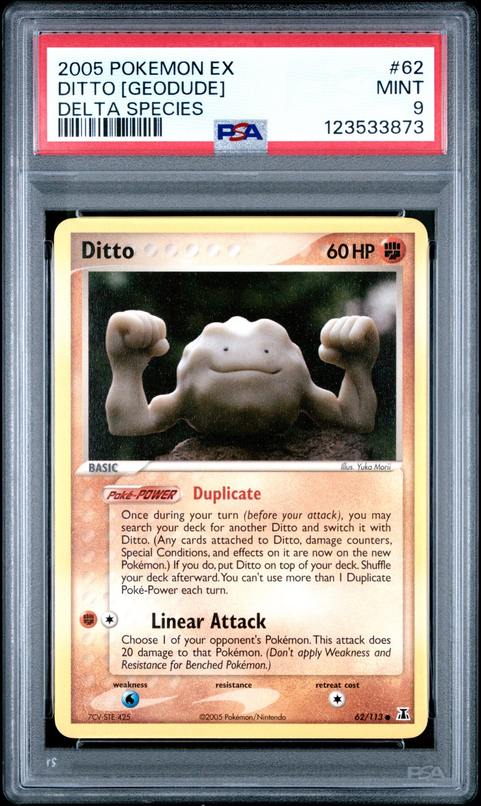 2005 POKEMON EX DELTA SPECIES #62 DITTO [GEODUDE] PSA 9
