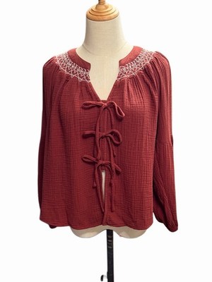 Universal Thread Peasant Boho Prairie Hippie Maroon Top Women s S