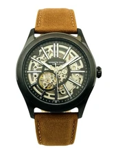 Kenneth Cole KC10030817 Automatic Skeleton Black Case Brown Leather Strap Watch