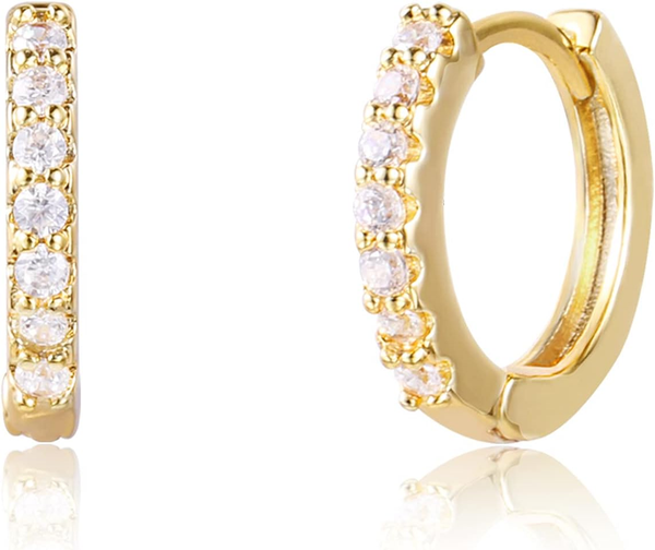 14K Gold Ohrringe Zirkon Klein Huggie Creolen Schmuck FüR Damen-image
