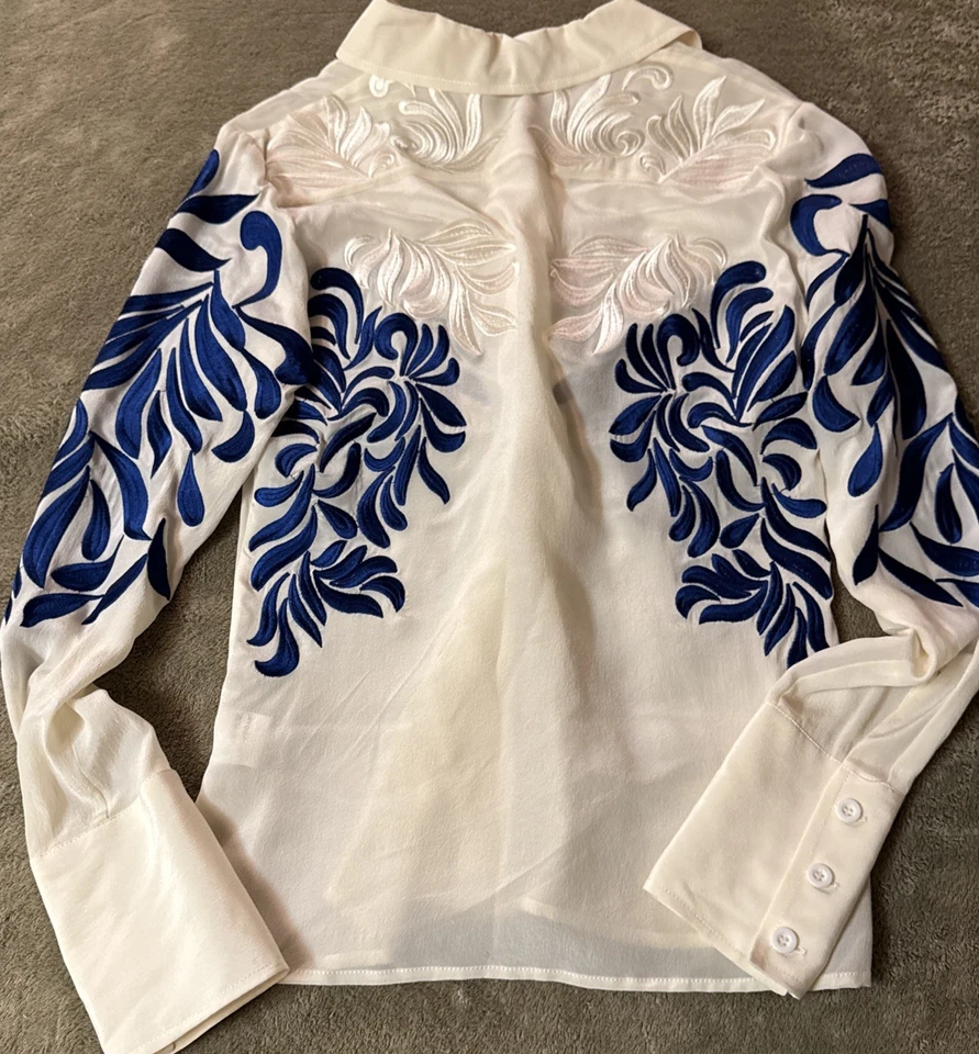 Blusa Stella McCartney Bordada Seda Manga Larga Country Chic Talla Pequeña Foto 3 de 4