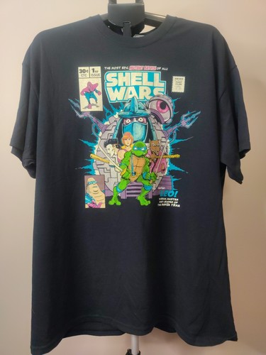 Gildan Men Black Ninja Mutant Turtles Shell Wars Vinyl Print Tshirt Size XL