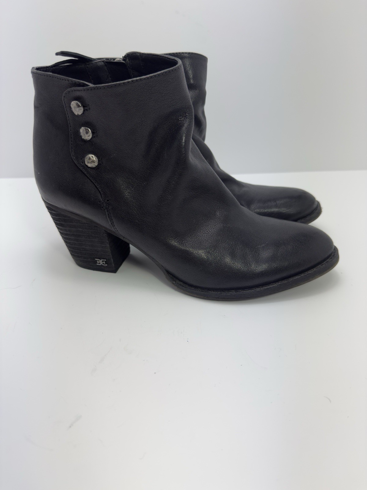 Sam Edelman Paula Leather Ankle Chunky Heel  Bootie Boot -Size 8 M Side Zipper