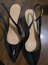 Franco Sarto Black Khloe Leather Slingback Kitten Heels size 8