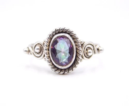 3.12 Gm 925 Sterling Silver Natural Mystic Topaz Cut Gemstone Ring Size 6.6" US