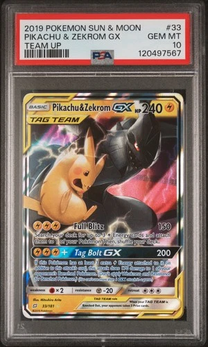 PIKACHU & ZEKROM GX 33/181 TEAM UP POKEMON PSA 10