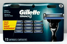 Gillette Mach 3 Razors Blade Refill with Exfoliating Bar Men's 12 Cartridges NEW