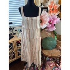 Madewell Button Back Rainbow Stripe Tiered Preppy Boho Montauk Midi Dress