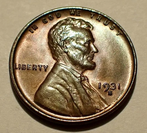 1931-S Lincoln Wheat Penny, Beautiful Colorful Toning, Key Date, Choice/Gem BU