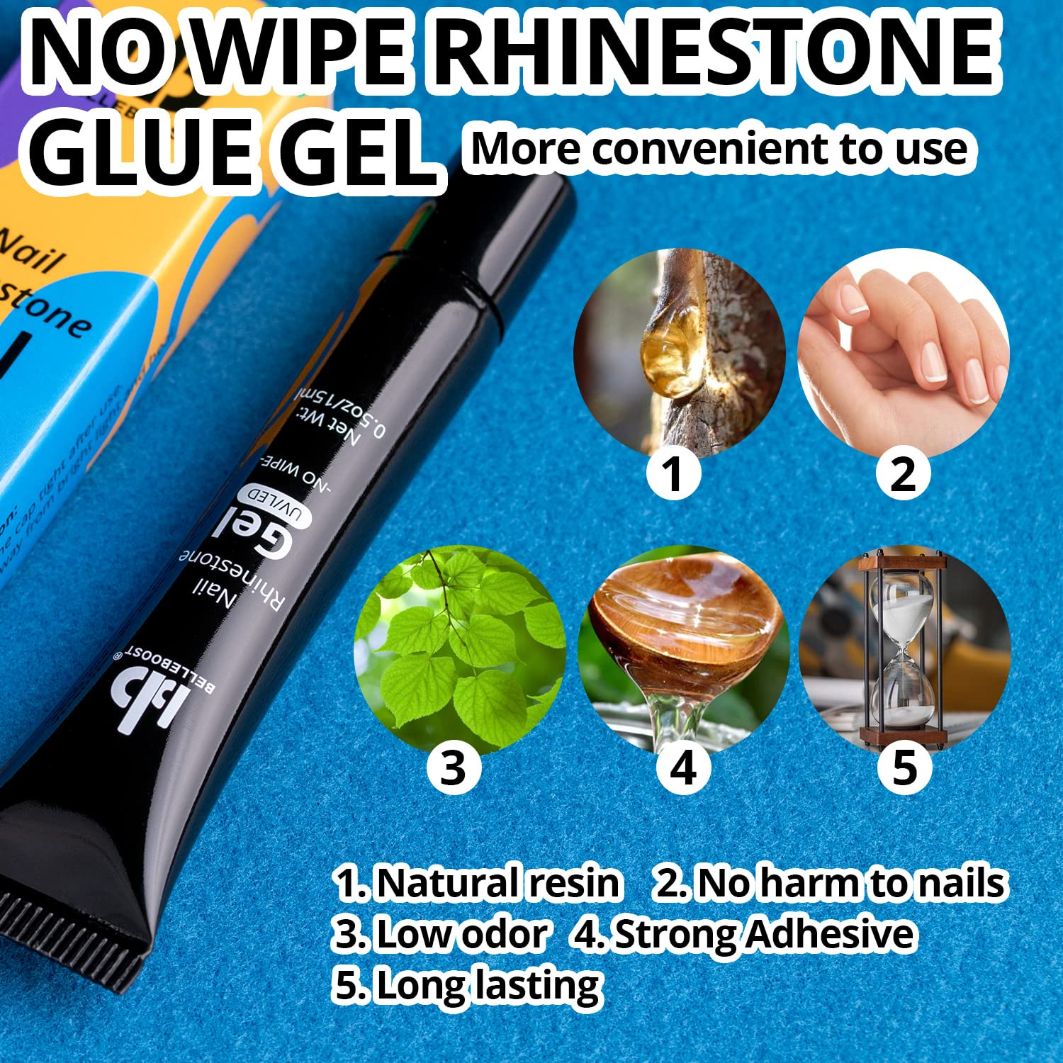 Nail Art Rhinestone Glue Gel&2 Boxes Flatback Gems Kit, 1 Tube of 15Ml Rhineston